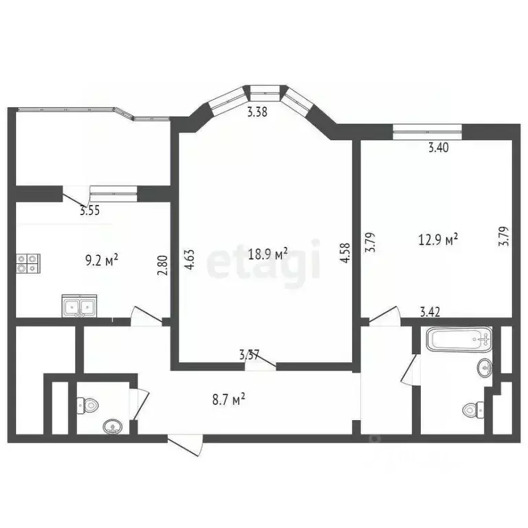 2-к кв. Москва Высоковольтный проезд, 1к4 (55.0 м) - Фото 1