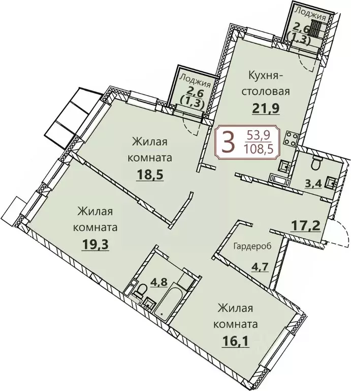 3-к кв. Чувашия, Чебоксары ул. Герцена, поз3 (108.5 м) - Фото 1