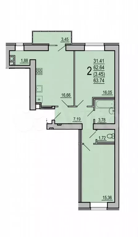 2-к. квартира, 66,5 м, 3/10 эт. - Фото 0