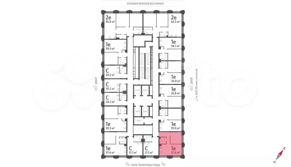 1-к. квартира, 37,4 м, 32/43 эт. - Фото 1
