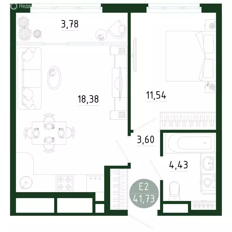 1-комнатная квартира: Тула, улица Генерала Маргелова, 9В (41.73 м) - Фото 1