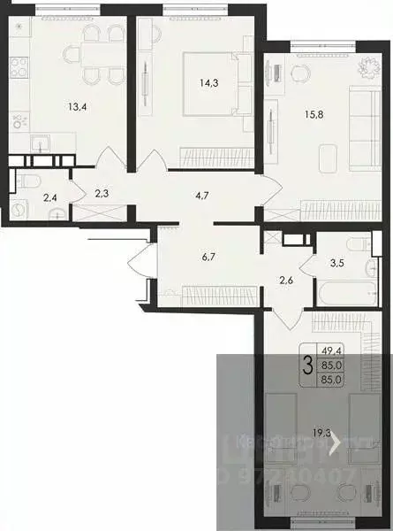 3-к кв. Воронежская область, Воронеж ул. Шишкова, 140Б/21 (85.0 м) - Фото 0