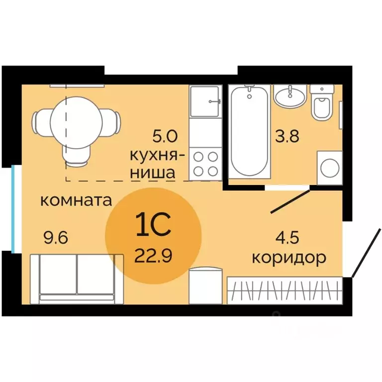 Студия Пермский край, Пермь Краснова мкр, Красное яблоко жилой ... - Фото 0