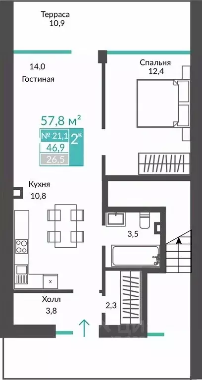 2-к кв. Крым, Алушта городской округ, с. Виноградное  (57.7 м) - Фото 0