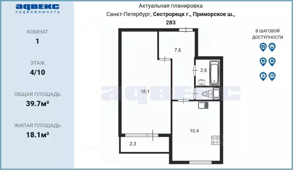 1-к кв. Санкт-Петербург, Санкт-Петербург, Сестрорецк Приморское ш., ... - Фото 2