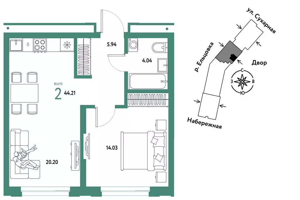 2-комнатная квартира: Новосибирск, Сухарная улица, 109/2 (44.21 м) - Фото 0