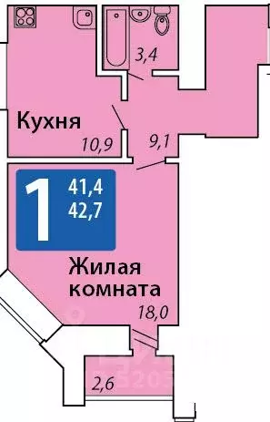 1-к кв. Чувашия, Чебоксары ул. Мирона Ефимовича Ефимова, 1 (42.7 м) - Фото 1
