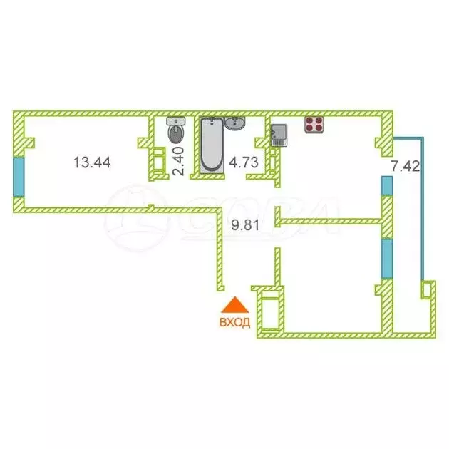2-комнатная квартира: Тюмень, улица Николая Никитина, 2 (59.9 м) - Фото 1