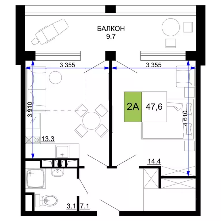 2-к кв. Краснодарский край, Анапа проезд Сосновый (47.6 м) - Фото 1