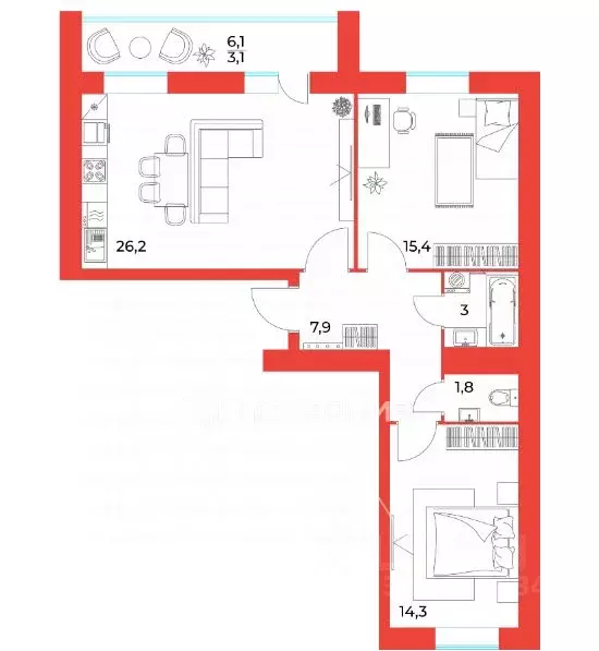 3-к кв. Пензенская область, Пенза ул. Бутузова, 3к1 (71.7 м) - Фото 0