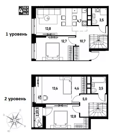 4-комнатная квартира: Кондратово, ЖК Мы (86 м) - Фото 0