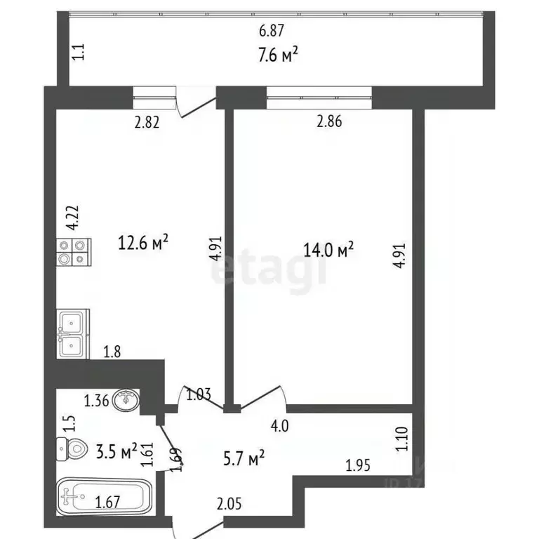 1-к кв. Краснодарский край, Краснодар ул. Евгении Жигуленко, 13 (35.8 ... - Фото 1