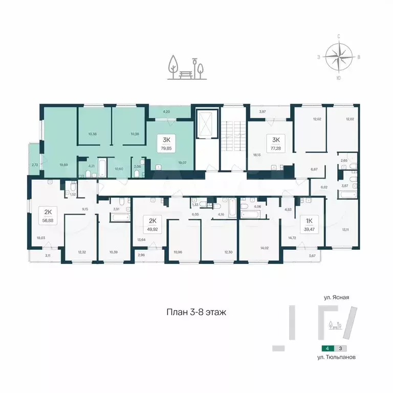 3-к. квартира, 79,9 м, 4/8 эт. - Фото 1