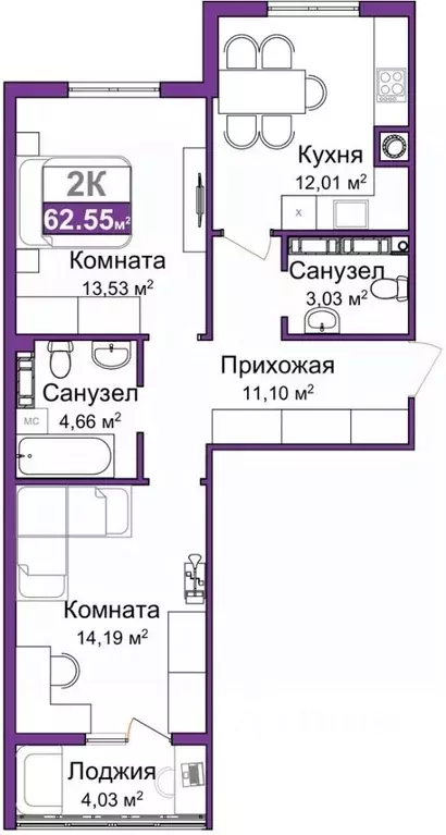 2-к кв. Крым, Симферополь ул. Батурина (60.64 м) - Фото 0