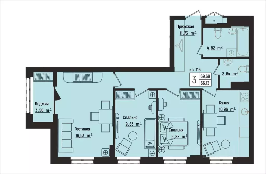 3-к кв. Нижегородская область, Нижний Новгород Литературная ул., 5 ... - Фото 1