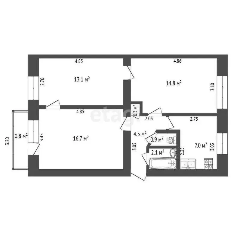 3-комнатная квартира: Стерлитамак, Вокзальная улица, 27 (59.4 м) - Фото 0