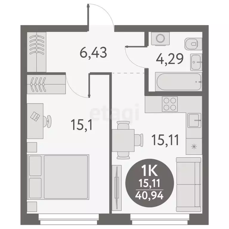Продаётся 1-к квартира, 40.94 м - Фото 0