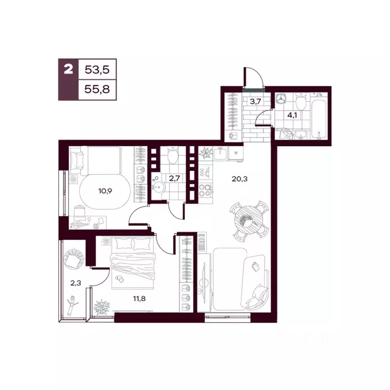 2-к кв. Тюменская область, Тюменский муниципальный округ, д. Дударева ... - Фото 1