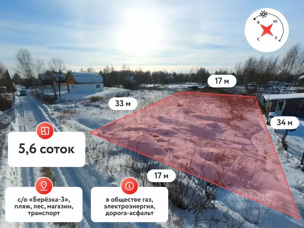 Участок в Тюменская область, Тюмень СОСН Березка-3 тер., ул. 1-я (5.6 ... - Фото 1