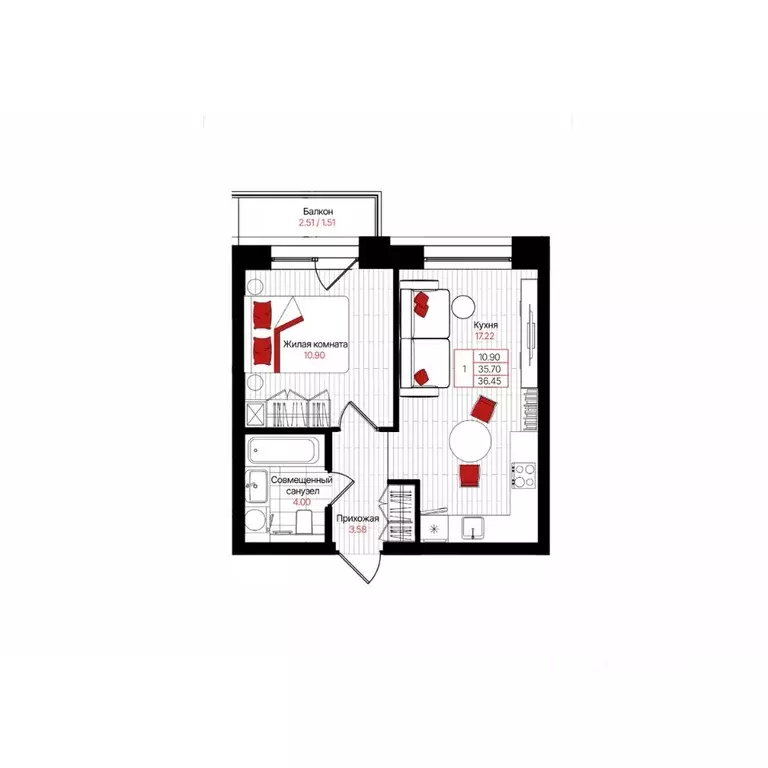 1-к кв. Татарстан, Казань Лето жилой комплекс (36.45 м) - Фото 1