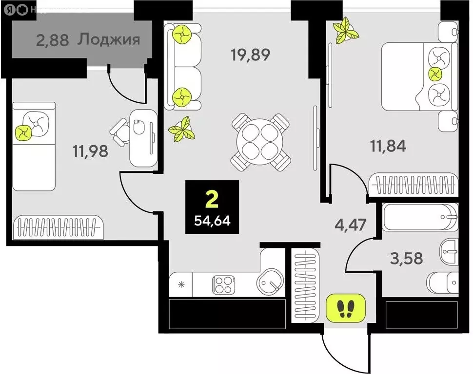 2-комнатная квартира: Тюмень, улица Андрея Приказнова, 1 (54.64 м) - Фото 0