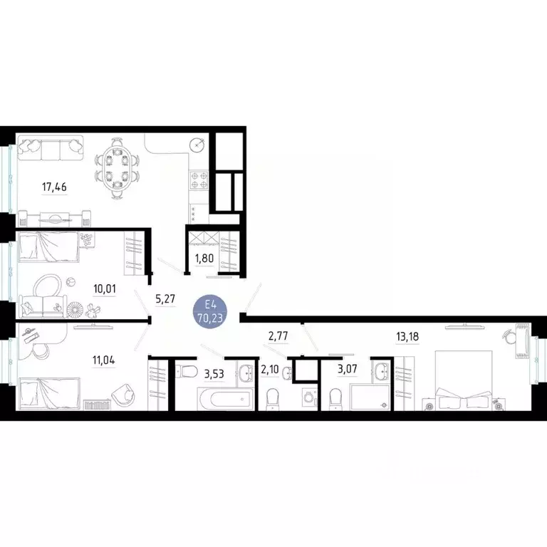 3-к кв. Рязанская область, Рязань 9-10-й кв-л,  (70.23 м) - Фото 0