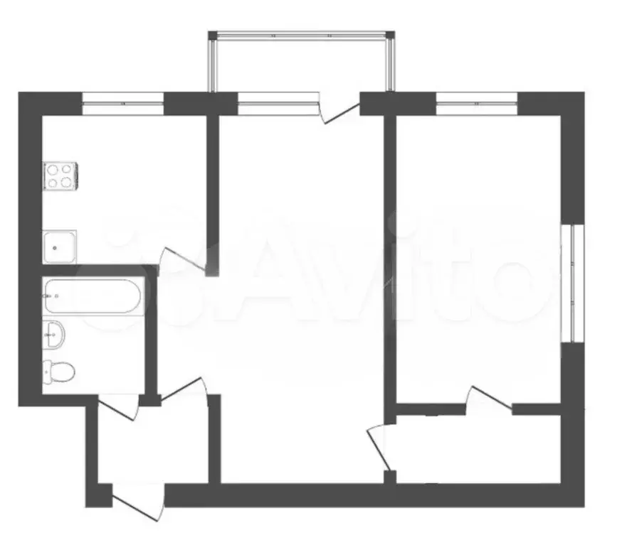 2-к. квартира, 45,5 м, 5/5 эт. - Фото 0