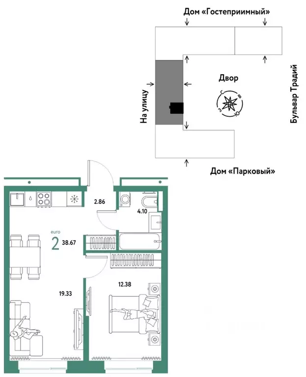 2-к кв. Тюменская область, Тюмень ул. Новоселов, 100 (38.67 м) - Фото 0