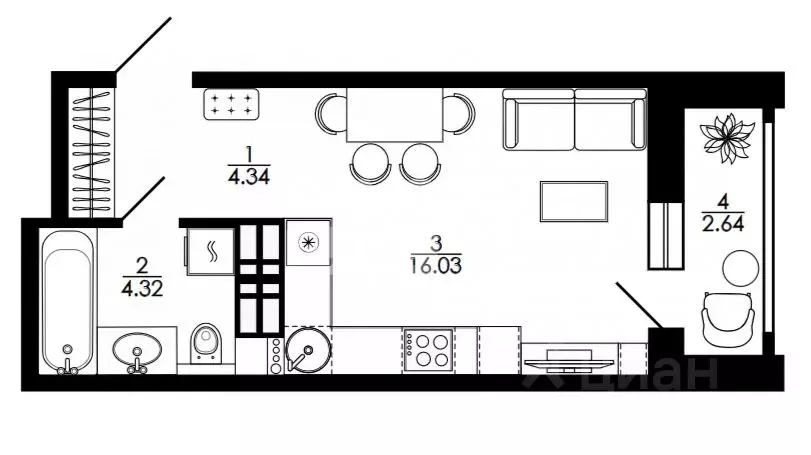 1-к кв. Липецкая область, Липецк просп. Победы, 99 (27.41 м) - Фото 1