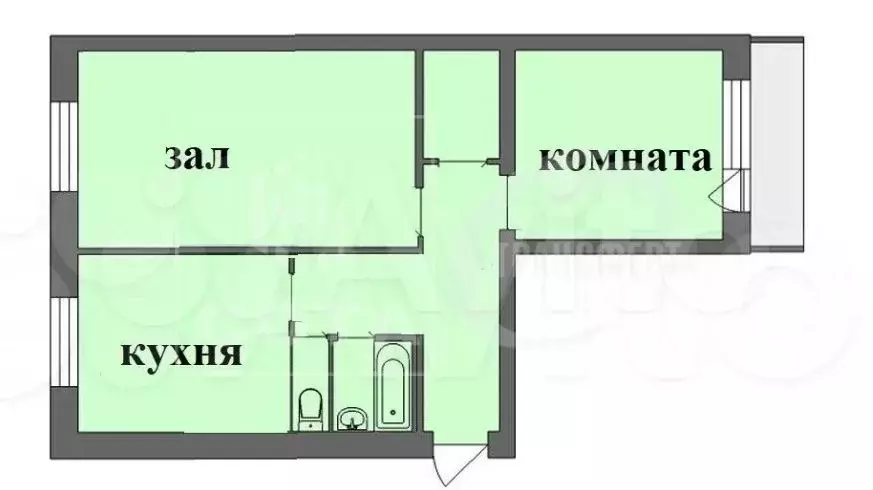 2-к. квартира, 55,4 м, 7/9 эт. - Фото 0