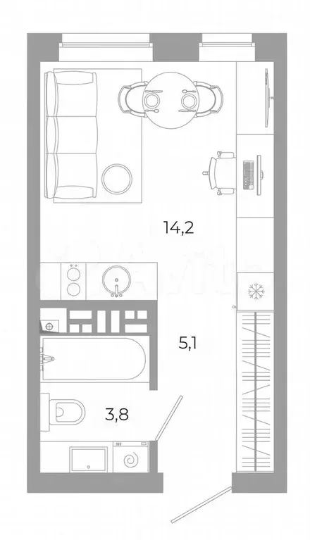 Квартира-студия, 23,1 м, 8/12 эт. - Фото 0