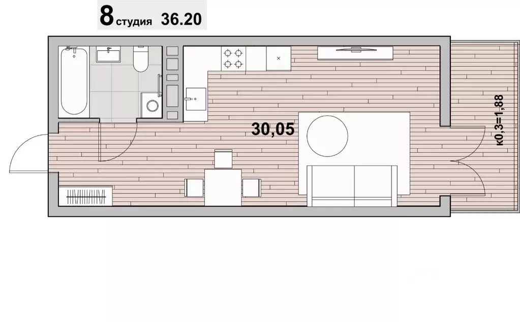 1-к кв. Калининградская область, Зеленоградск ул. Гагарина (36.2 м) - Фото 1
