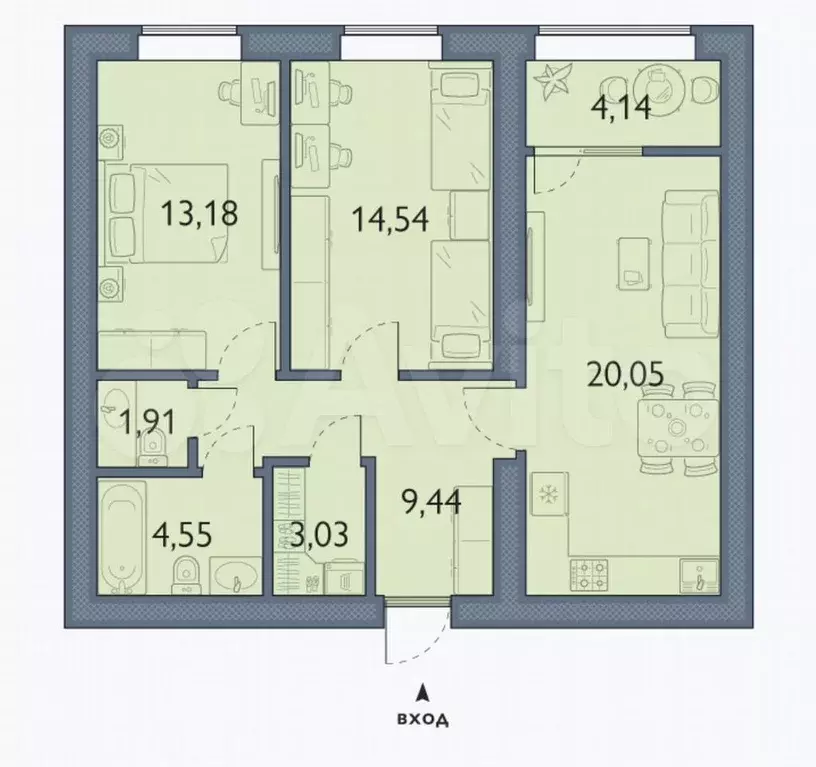 2-к. квартира, 70,8 м, 15/15 эт. - Фото 1