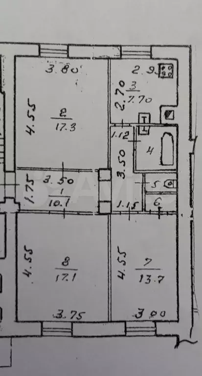 3-к. квартира, 71,1 м, 1/4 эт. - Фото 0