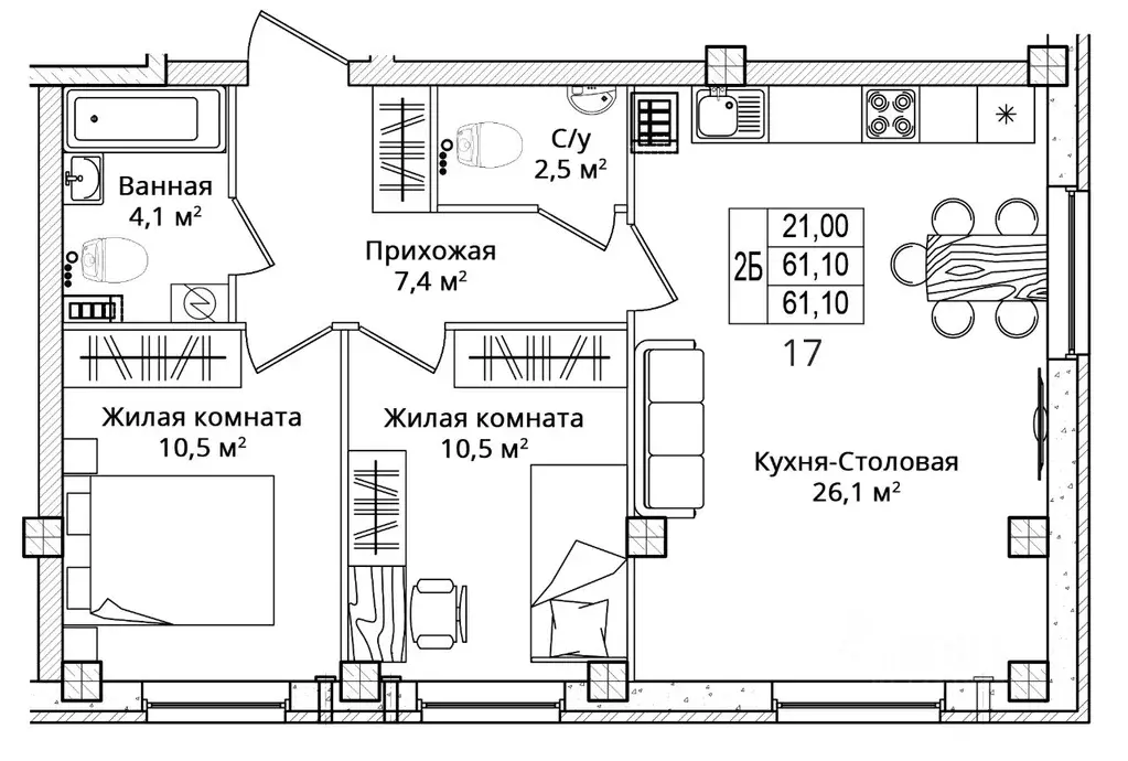 2-к кв. Псковская область, Псковский район, Завеличенская волость, д. ... - Фото 1