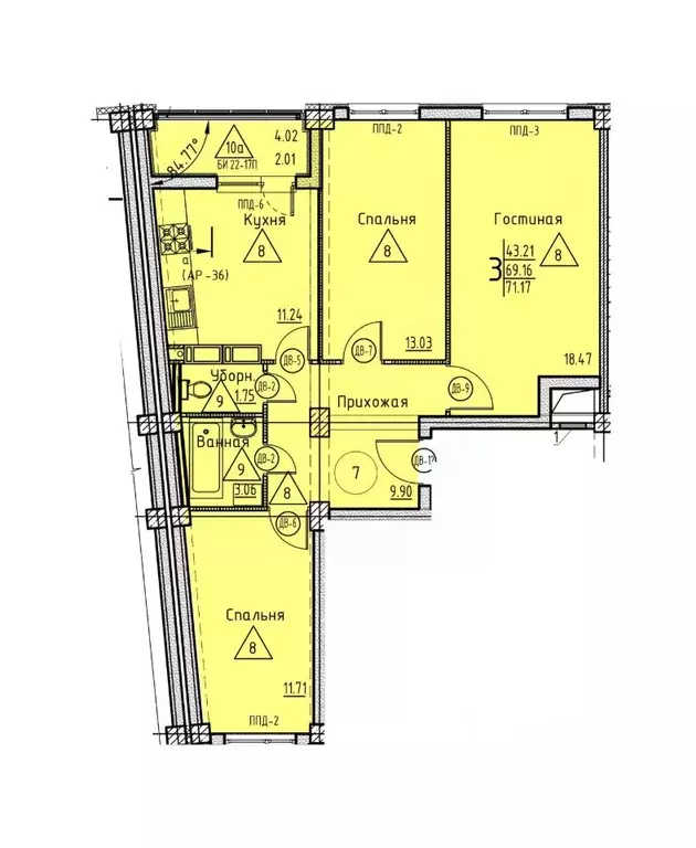 3-к кв. Пензенская область, Пенза ул. Генерала Глазунова, 11 (71.17 м) - Фото 1