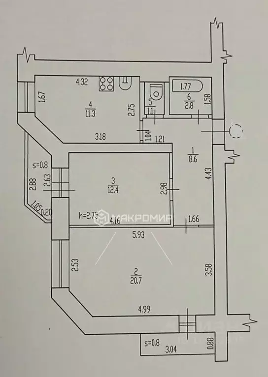 2-к кв. Брянская область, Брянск ул. Крахмалева, 43 (56.9 м) - Фото 2