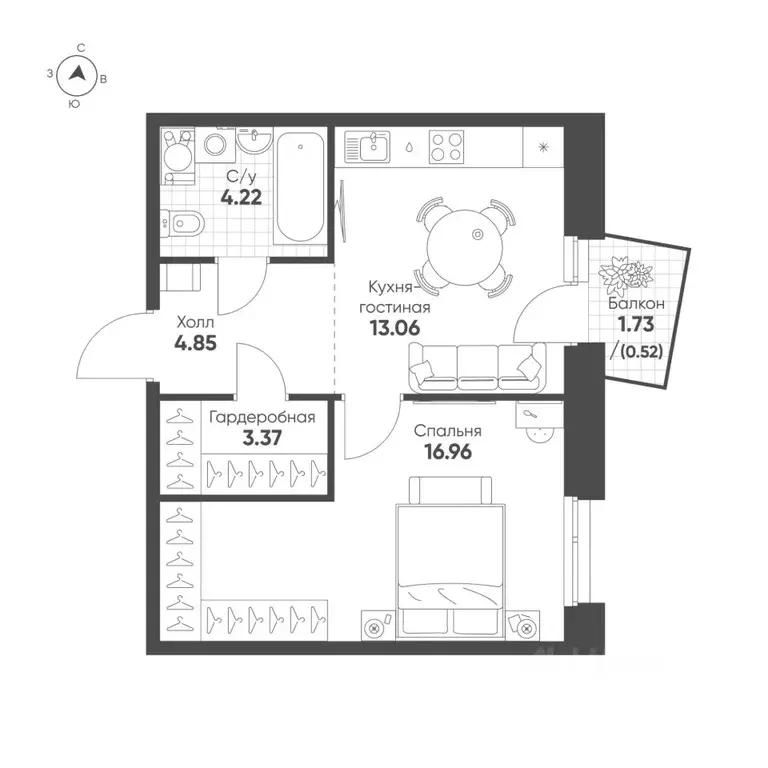1-к кв. Татарстан, Казань Счастье в Казани жилой комплекс (42.98 м) - Фото 1