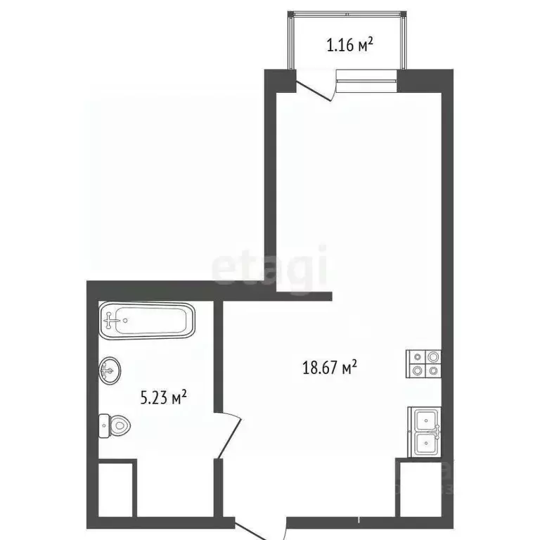 Студия Тюменская область, Тюмень ул. Геннадия Райкова, 19 (29.03 м) - Фото 0