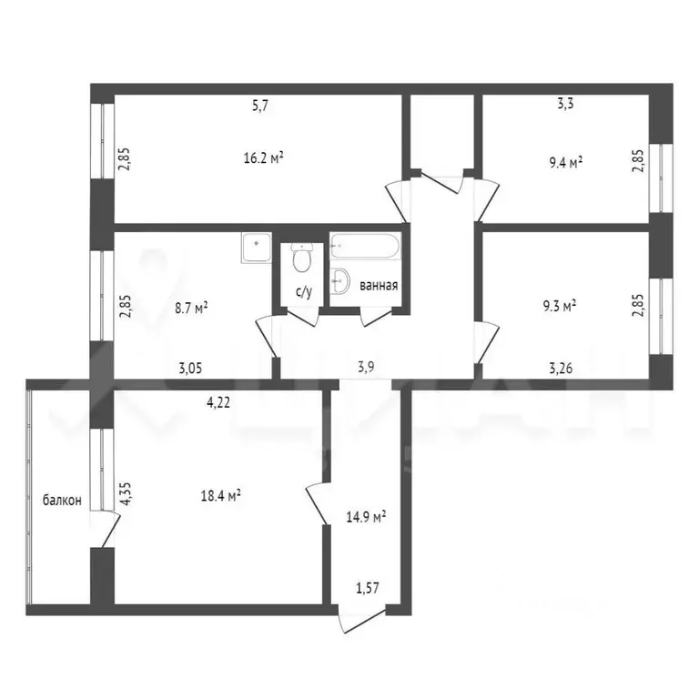 4-к кв. Красноярский край, Красноярск ул. Академгородок, 20 (85.0 м) - Фото 1