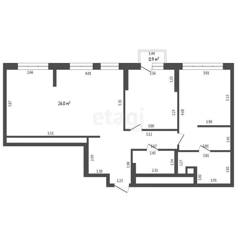 2-комнатная квартира: Тюмень, улица Новосёлов, 96 (67 м) - Фото 1