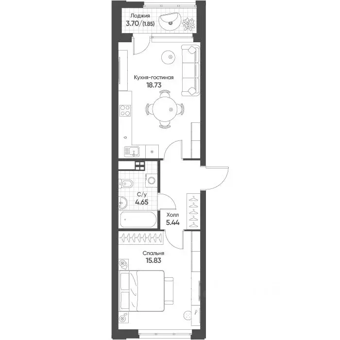 1-к кв. Свердловская область, Екатеринбург бул. Вдохновения, 4 (46.1 ... - Фото 1