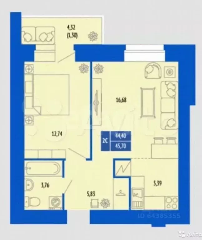2-к кв. Алтайский край, Барнаул ул. 280-летия Барнаула, 15 (44.1 м) - Фото 2