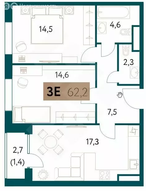 2-комнатная квартира: Москва, Винницкая улица, 8к1 (62.2 м) - Фото 0