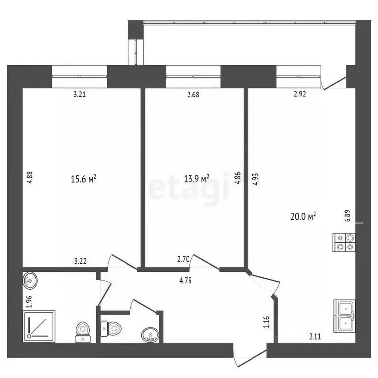 2-к кв. Вологодская область, Вологда Ленинградская ул., 108 (63.4 м) - Фото 2