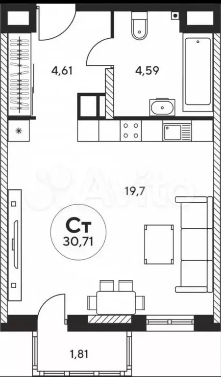 Квартира-студия, 30 м, 12/25 эт. - Фото 0