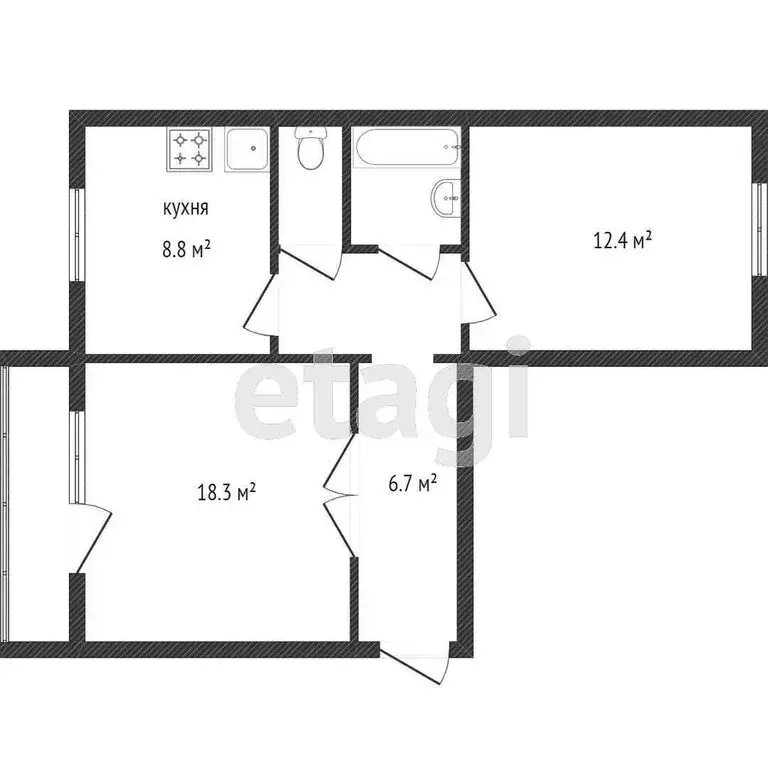 2-комнатная квартира: Златоуст, улица имени В.В. Маяковского, 1 (44.6 ... - Фото 1
