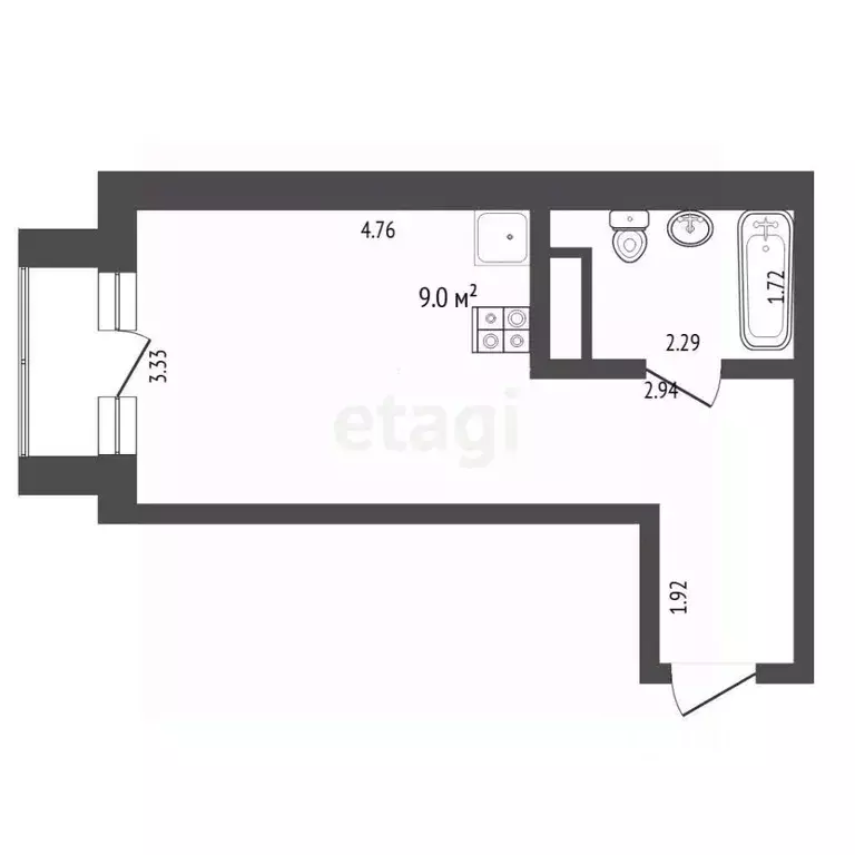 Студия Тюменская область, Тюмень ул. Василия Малкова, 12 (27.4 м) - Фото 2