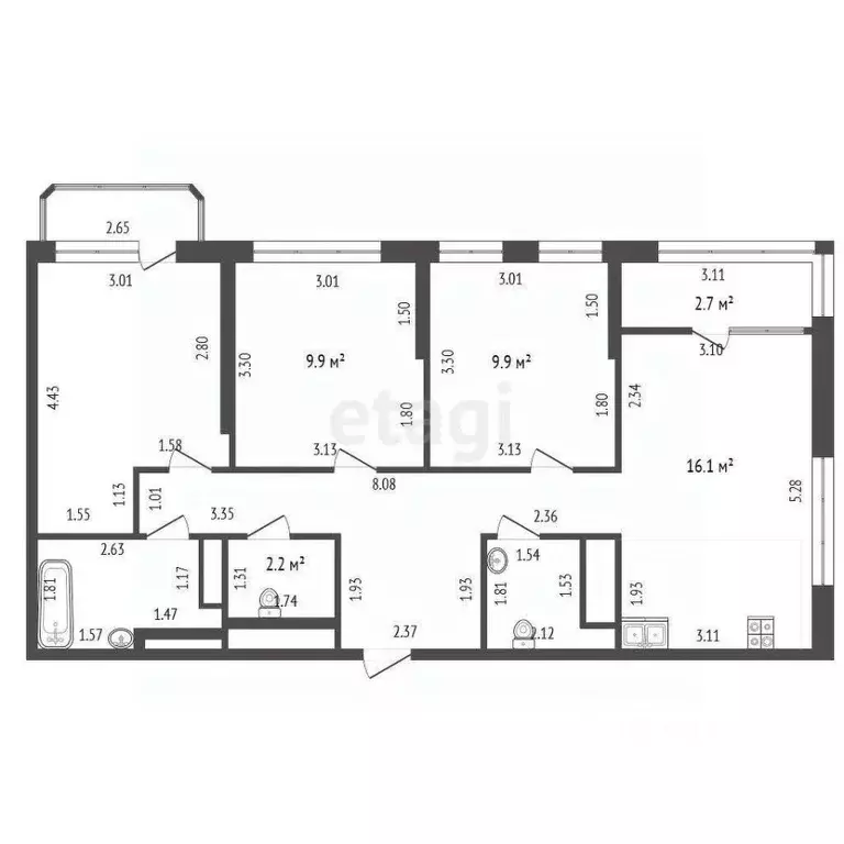 3-к кв. Тюменская область, Тюмень ул. Андрея Кореневского, 7 (74.9 м) - Фото 1