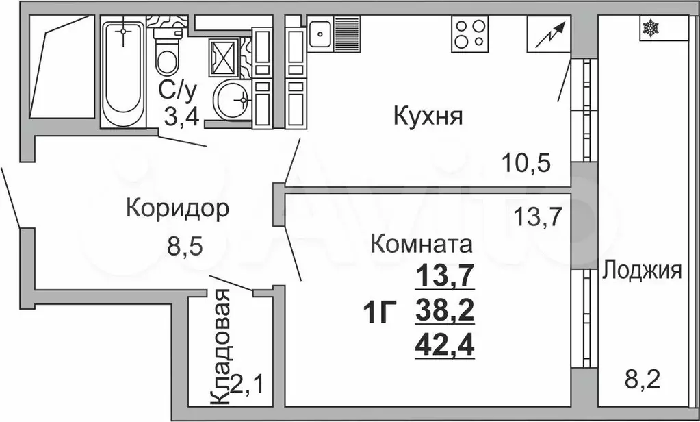 1-к. квартира, 42,4 м, 18/18 эт. - Фото 1